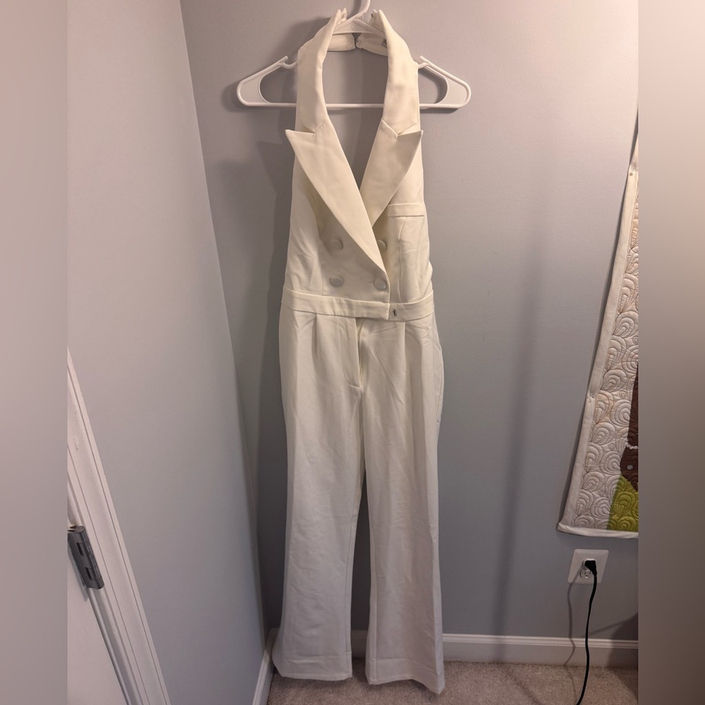 Fashion Nova White Blazer-Style Jumpsuit